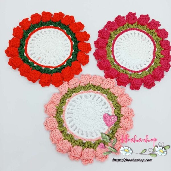 Đế lót ly hoa hồng phối các màu handmade