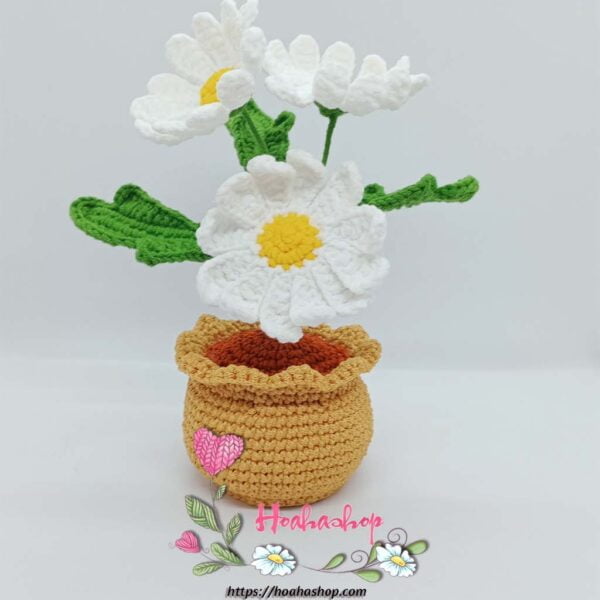 CH-004- Mẫu chậu hoa len - hoa cúc mini
