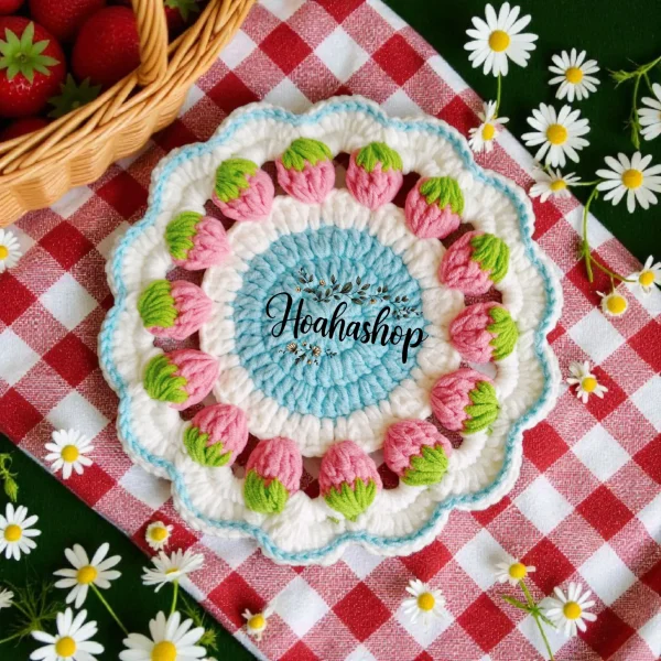 🌸 Lót Ly Trái Dâu Móc Len Thủ Công🌸