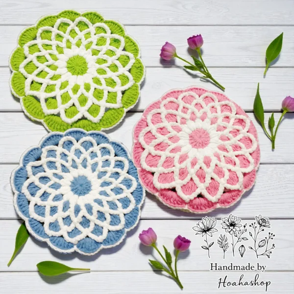 💖Đế Lót Ly Hoa Sen 2D- Len Móc Thủ Công – Bền & Sang💖