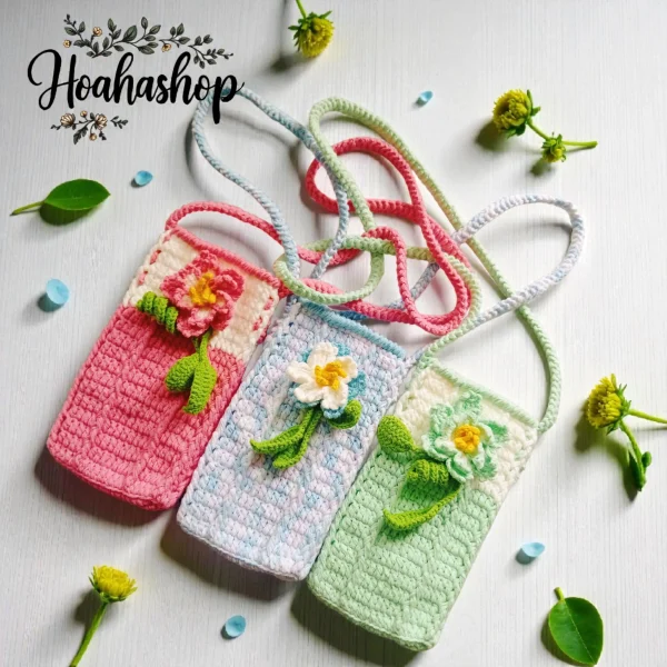 ✨Túi Điện Thoại Hoa Nổi Baby Yarn – Túi Đeo Chéo Handmade Dễ Thương✨